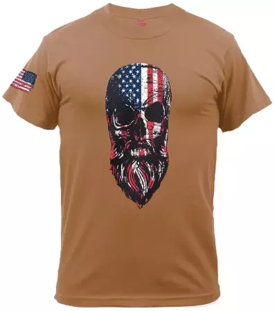 Tričko ROTHCO® US FLAG BEARDED SKULL coyote